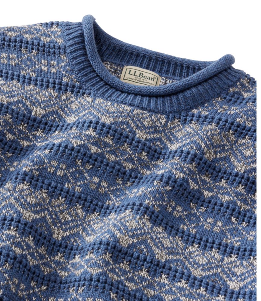 Men's L.L.Bean Organic Cotton Waffle Sweater, Crewneck, Fair Isle, Blue/Gray Heather, small image number 6