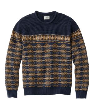 Men's L.L.Bean Organic Cotton Waffle Sweater, Crewneck, Fair Isle