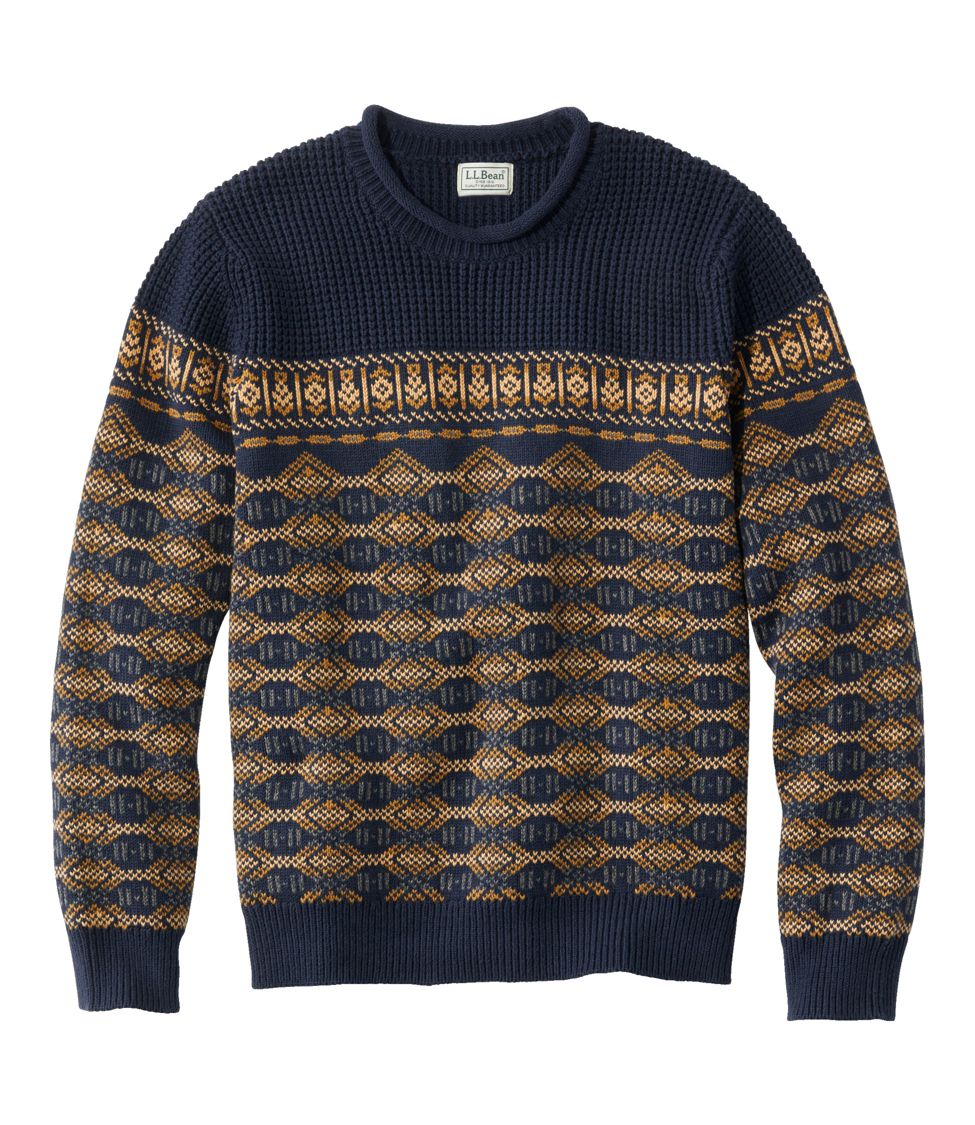 Men's L.L.Bean Organic Cotton Waffle Sweater, Crewneck, Fair Isle