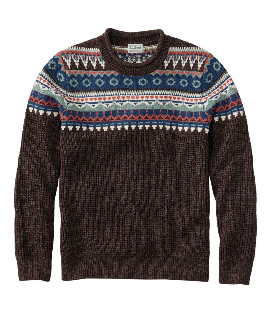 Men's L.L.Bean Organic Cotton Waffle Sweater, Crewneck, Fair Isle, Deepest Brown Fair Isle, small image number 1