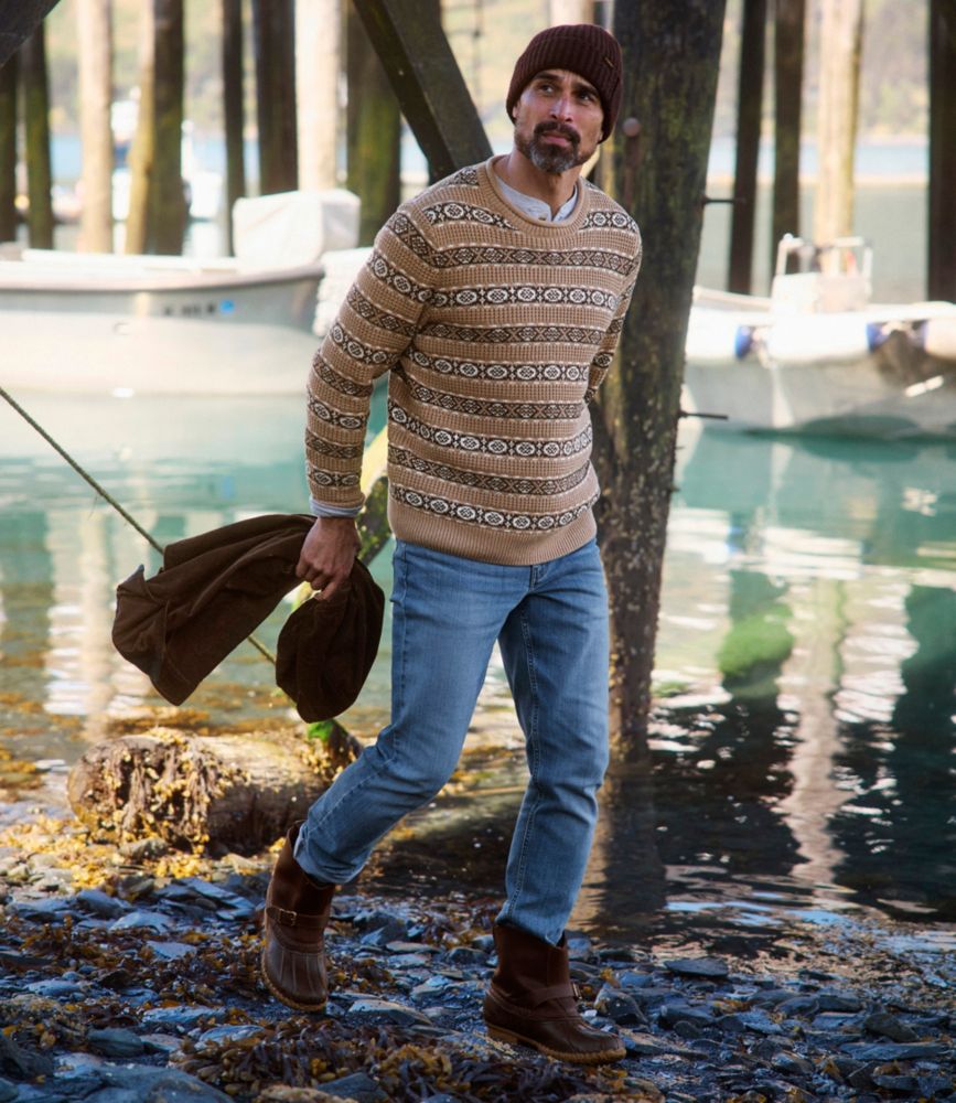 Men's L.L.Bean Organic Cotton Waffle Sweater, Crewneck, Fair Isle