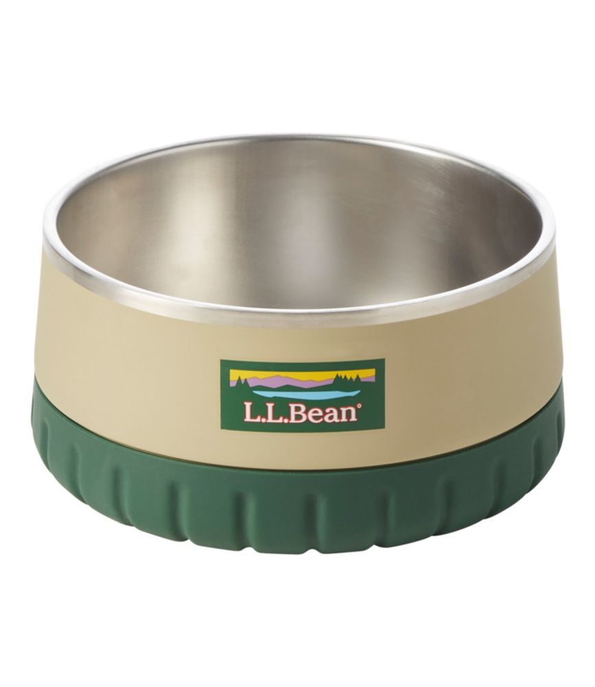 L.L.Bean Insulated Dog Bowl, Coastal Sand/Camp Green, small image number 1