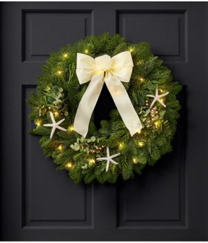 Coastal Evergreen Wreath, Lighted, 24"