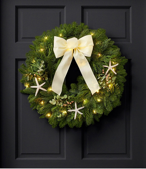 Coastal Evergreen Wreath, Lighted, 24", One Color, large image number 0