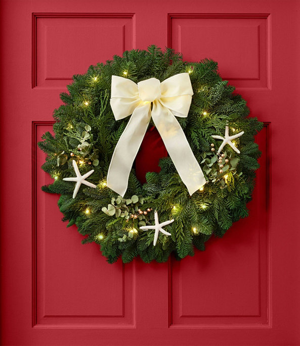 Coastal Evergreen Wreath, Lighted, 24", One Color, large image number 1