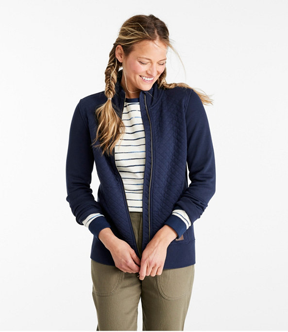 Women's Quilted Sweatshirt, Full-Zip, Classic Navy, large image number 1