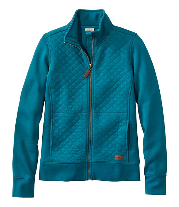 Women's Quilted Sweatshirt Full-Zip Jacket, Deep Turquoise, large image number 0