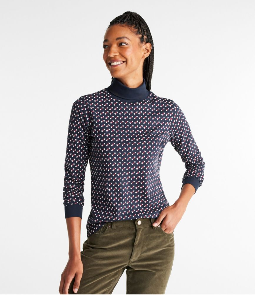 Women's L.L.Bean Interlock Turtleneck, Long-Sleeve Print, Classic Navy Birdseye, small image number 2