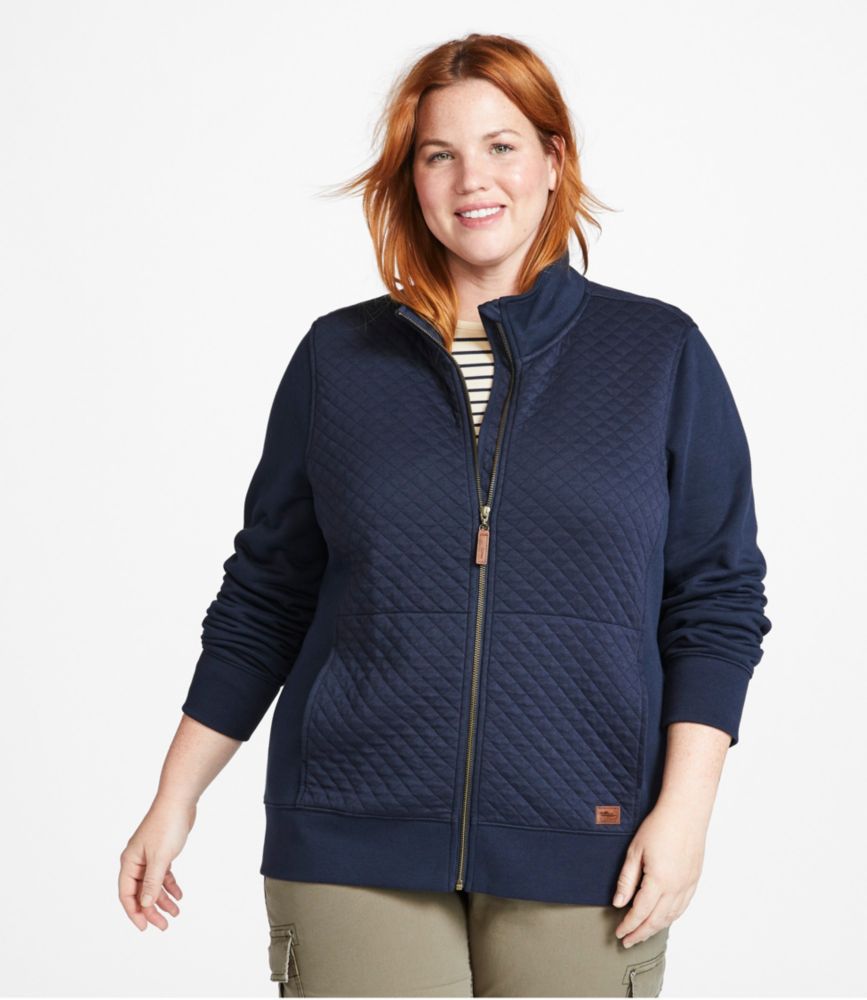 Women's Quilted Full-Zip Sweatshirt, Classic Navy, small image number 2