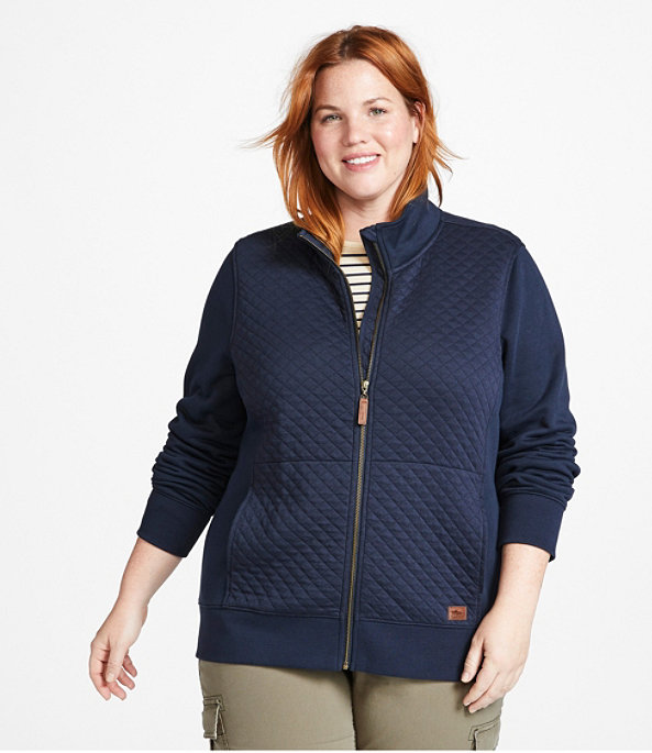 Women's Quilted Sweatshirt, Full-Zip, Midnight Black, large image number 1