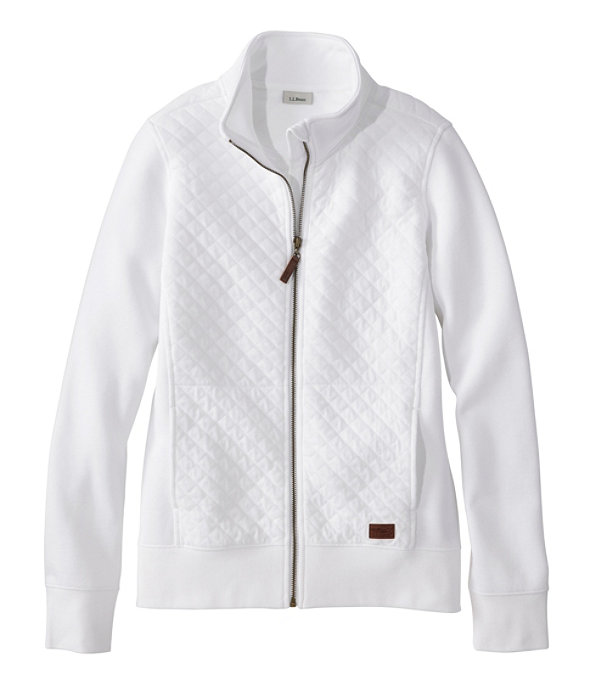 Women's Quilted Sweatshirt Full-Zip Jacket, White, large image number 0