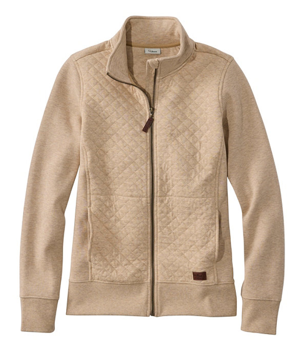 Women's Quilted Sweatshirt Full-Zip Jacket, Khaki Heather, large image number 0