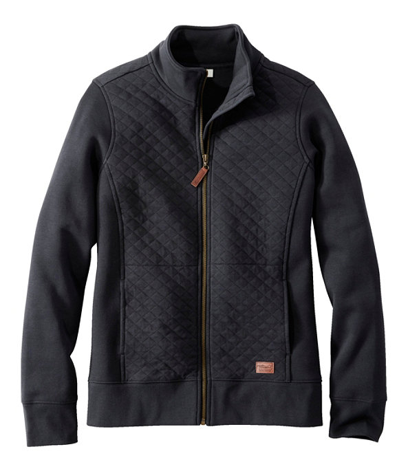 Women's Quilted Sweatshirt, Full-Zip, Midnight Black, large image number 0