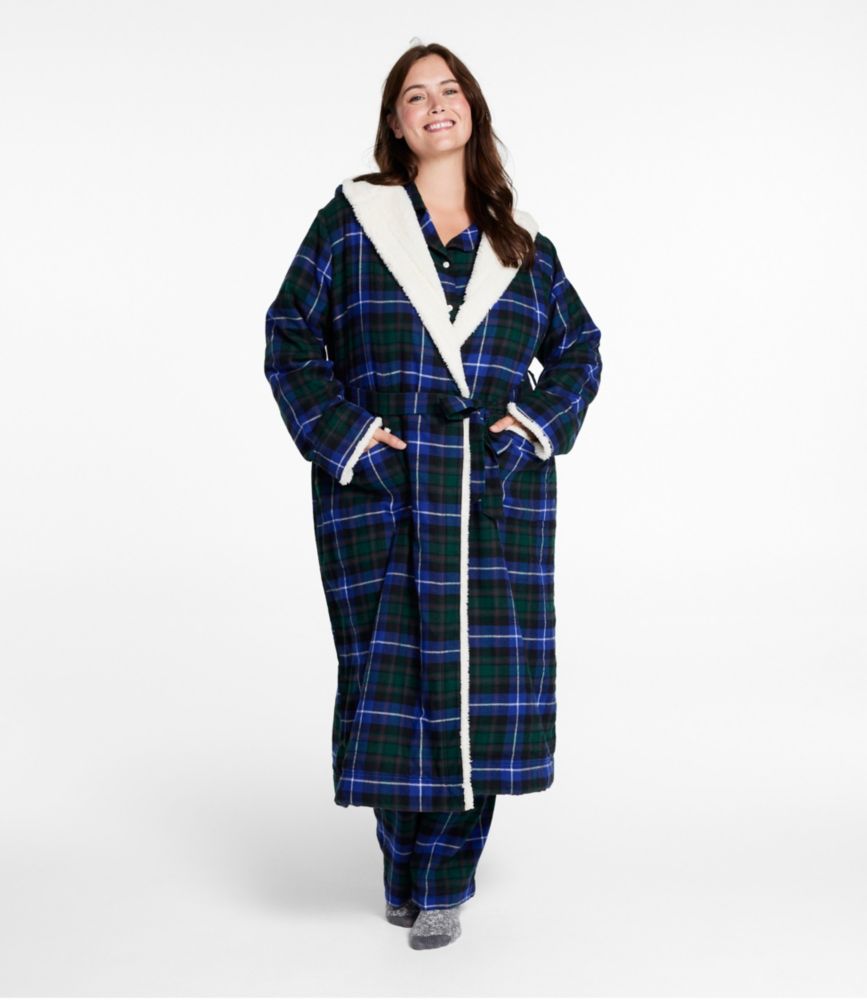 Women's Scotch Plaid Flannel Robe, Sherpa-Lined Long, Angus, small image number 2