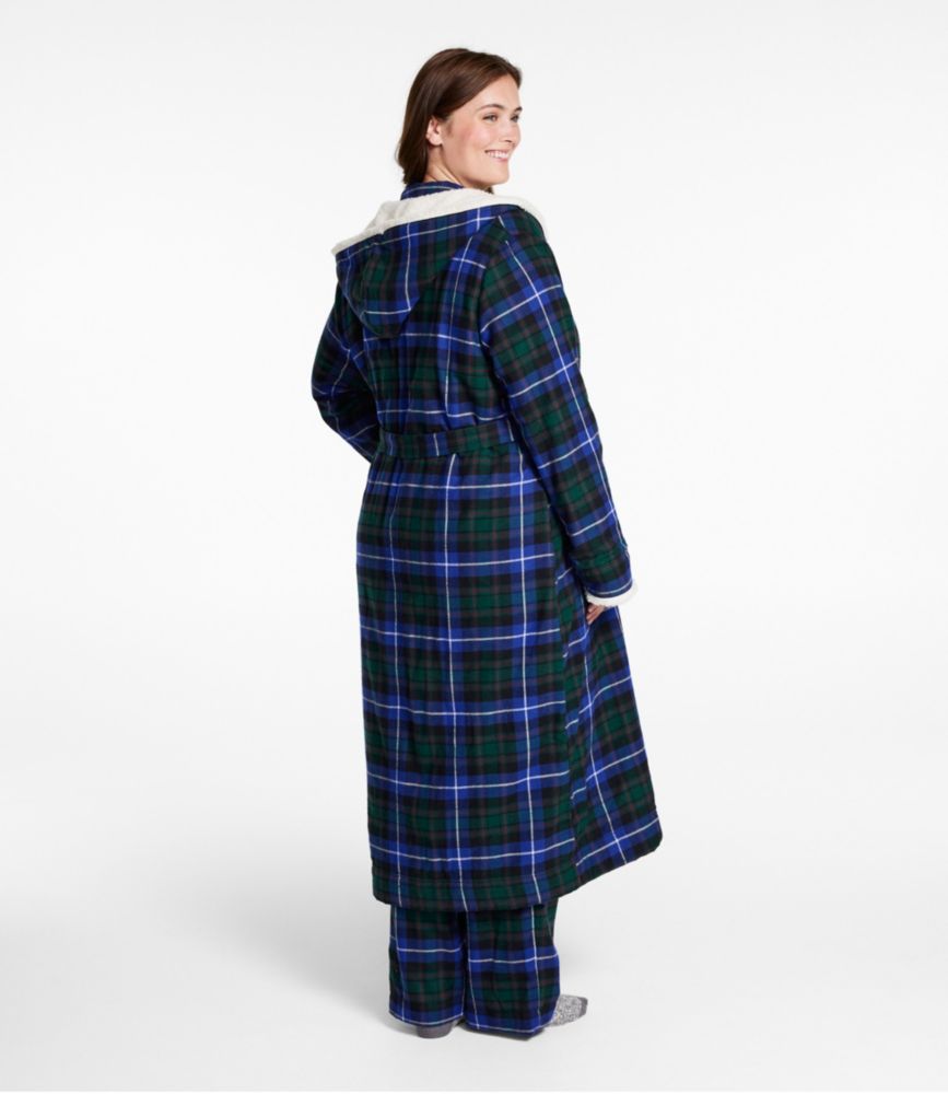 Women's Scotch Plaid Flannel Robe, Sherpa-Lined Long, Angus, small image number 3