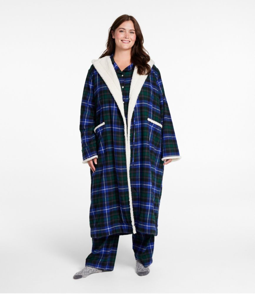 Women's Scotch Plaid Flannel Robe, Sherpa-Lined Long, MacRae Hunting Modern, small image number 4