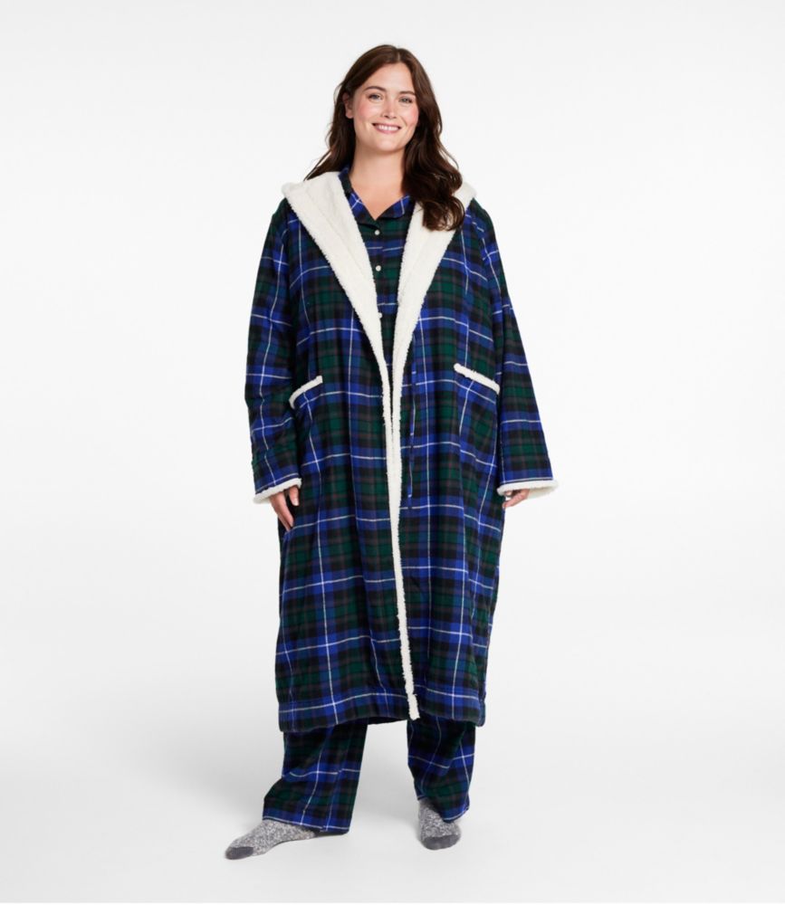 Women's Scotch Plaid Flannel Robe, Sherpa-Lined Long, Angus, small image number 4