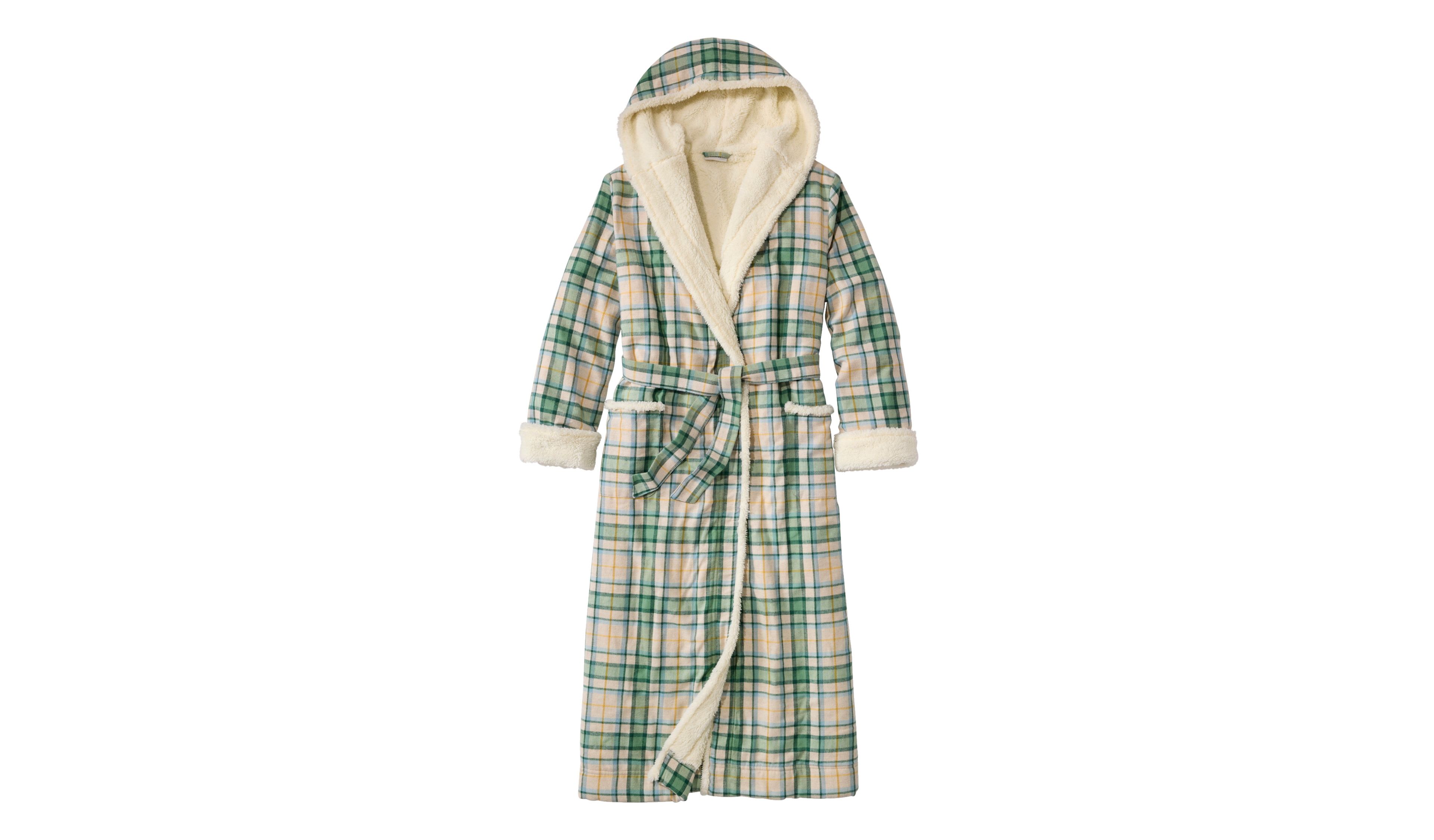 Women's Scotch Plaid Flannel Robe, Sherpa-Lined Long