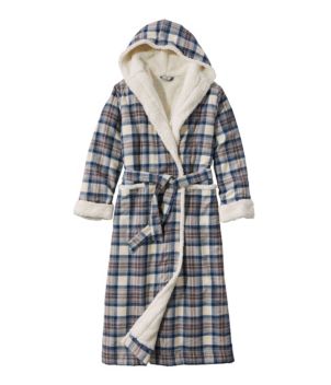 Women's Scotch Plaid Flannel Robe, Sherpa-Lined Long