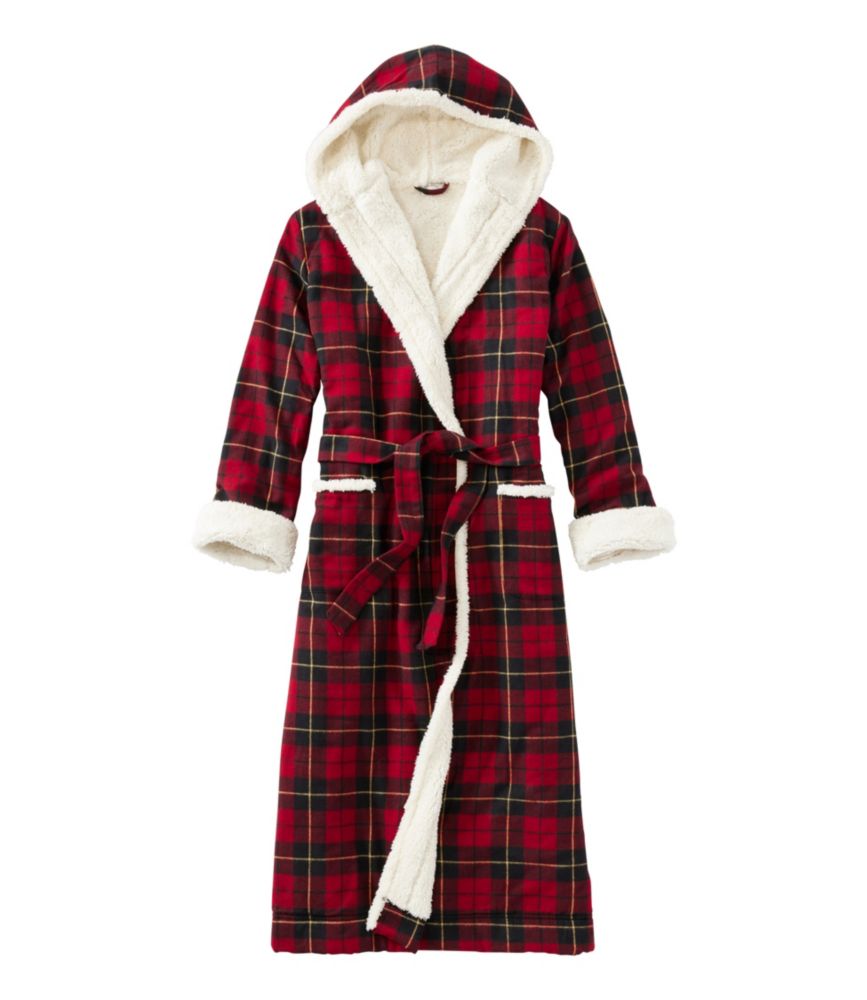 Women's Scotch Plaid Flannel Robe, Sherpa-Lined Long