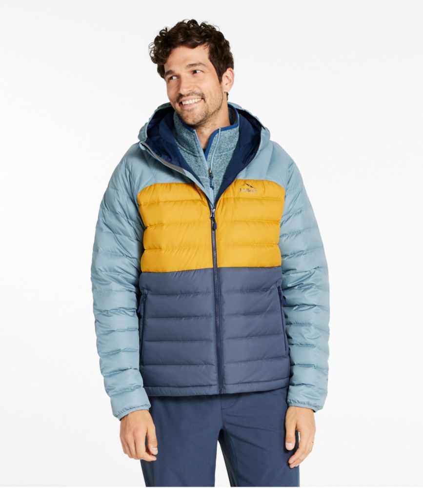 Men's Bean's Down Hooded Jacket, Colorblock, Mallard Teal/Dark Pine, small image number 2