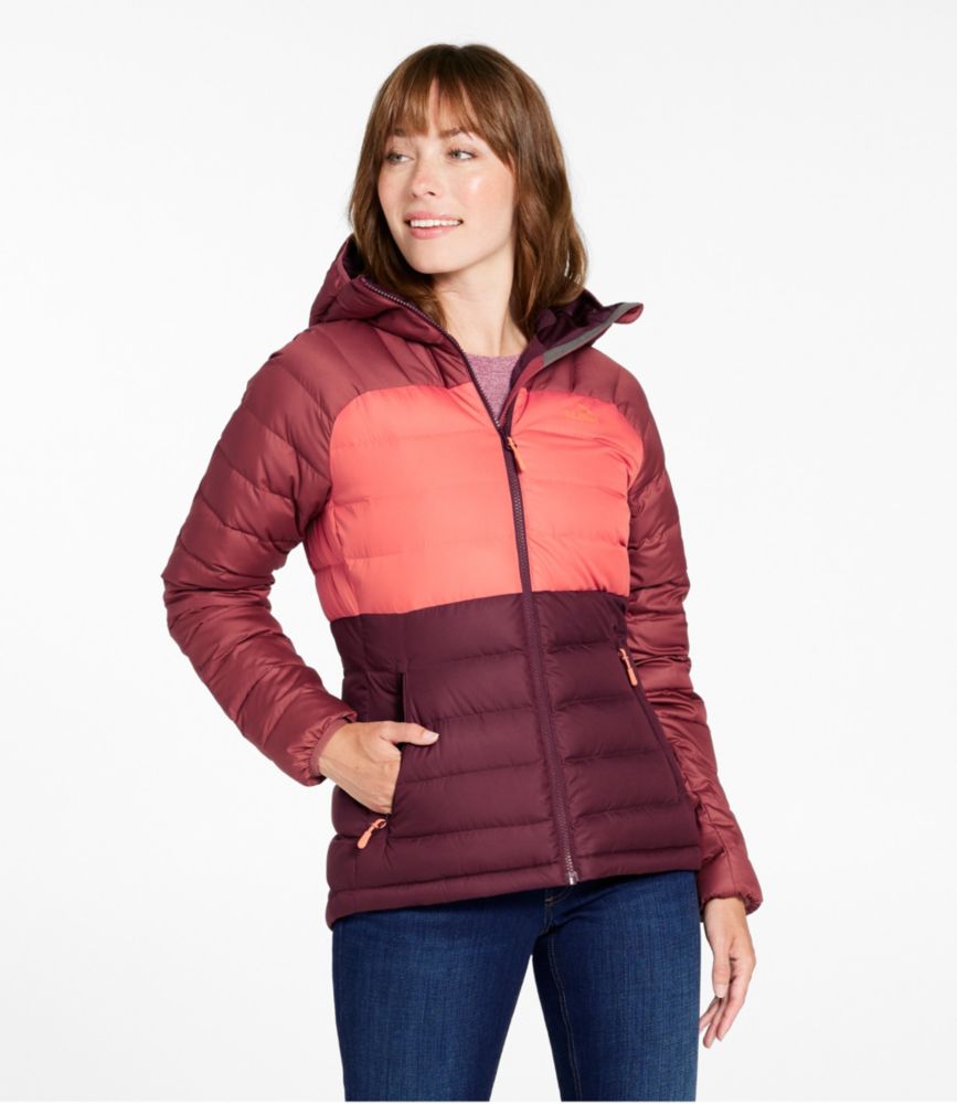 Women's Bean's Down Hooded Jacket, Colorblock, Burgundy Brown/Rosewood, small image number 2