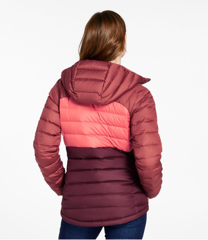 Women's Bean's Down Hooded Jacket, Colorblock, Burgundy Brown/Rosewood, small image number 3