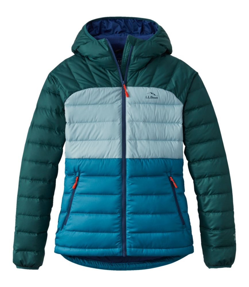 Women's Bean's Down Hooded Jacket, Colorblock, Mallard Teal/Dark Pine, small image number 1