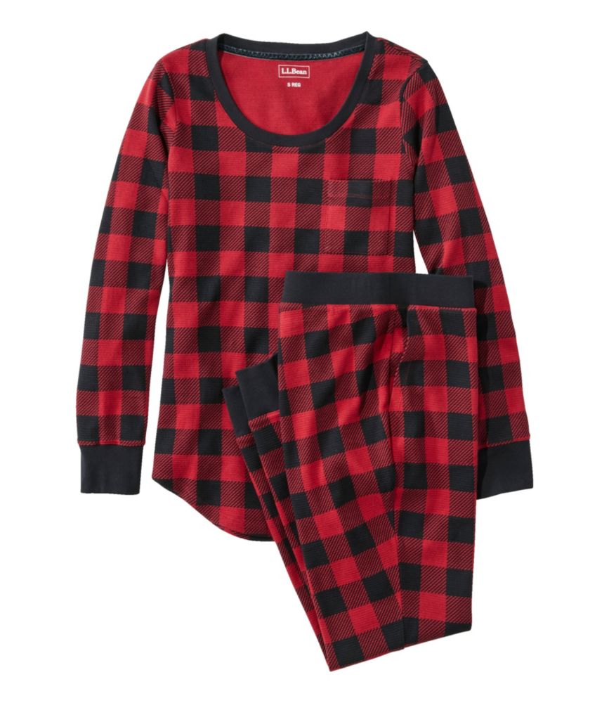 Women's Waffle Lounge Set, Print, Deep Red Check, small image number 1