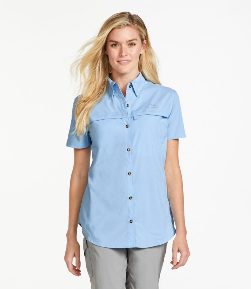L.L.Bean Petite Tropicwear Shirt Short Sleeve Women's Clothing White : PXL