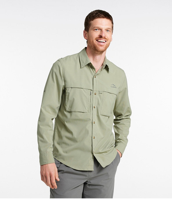 Mens LL Bean Vented Fishing Shirt Long Sleeve Button Down Nylon