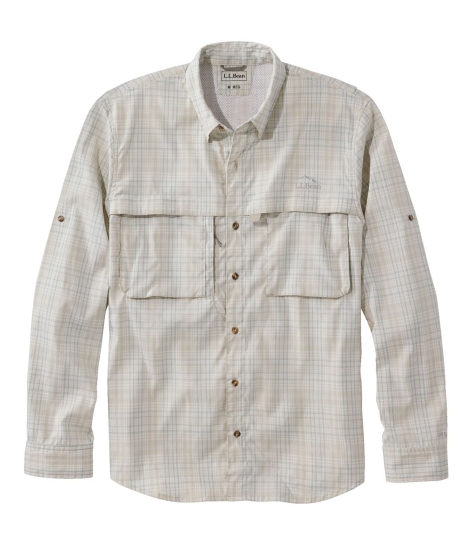 Men's Tropicwear Shirt, Plaid Long-Sleeve Clay Small, Synthetic/Nylon | L.L.Bean, Tall