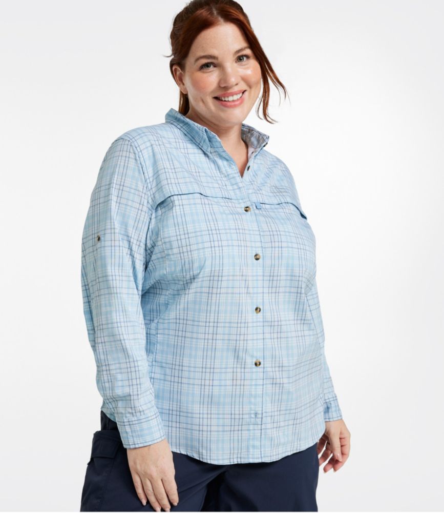 Women's Tropicwear Shirt, Plaid Long-Sleeve, Surf Blue, small image number 2