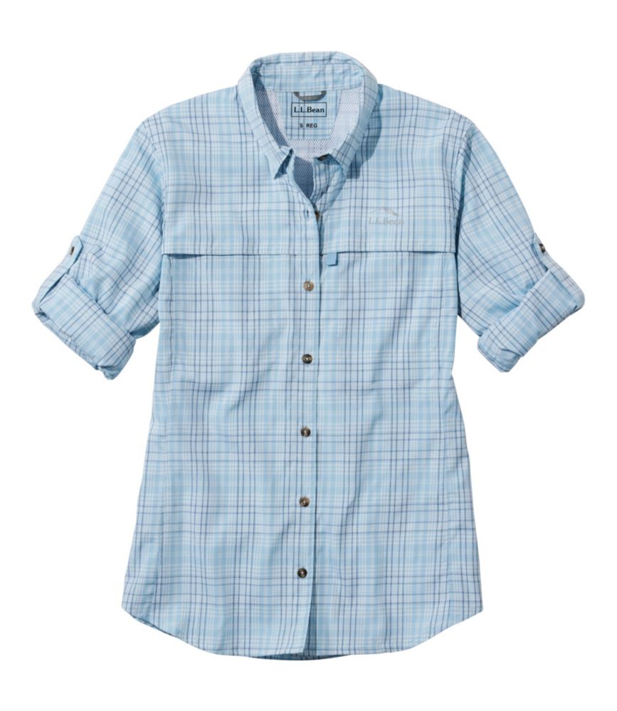 Women's Tropicwear Shirt, Plaid Long-Sleeve, Surf Blue, small image number 4