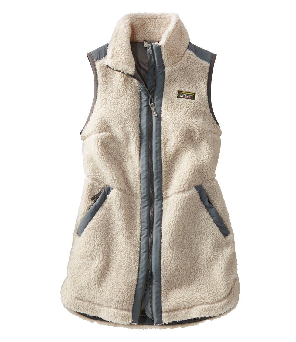 LL BEAN WOMEN'S ZIPPERED LARGE FLEECE VEST WHITE/BLACK V-07