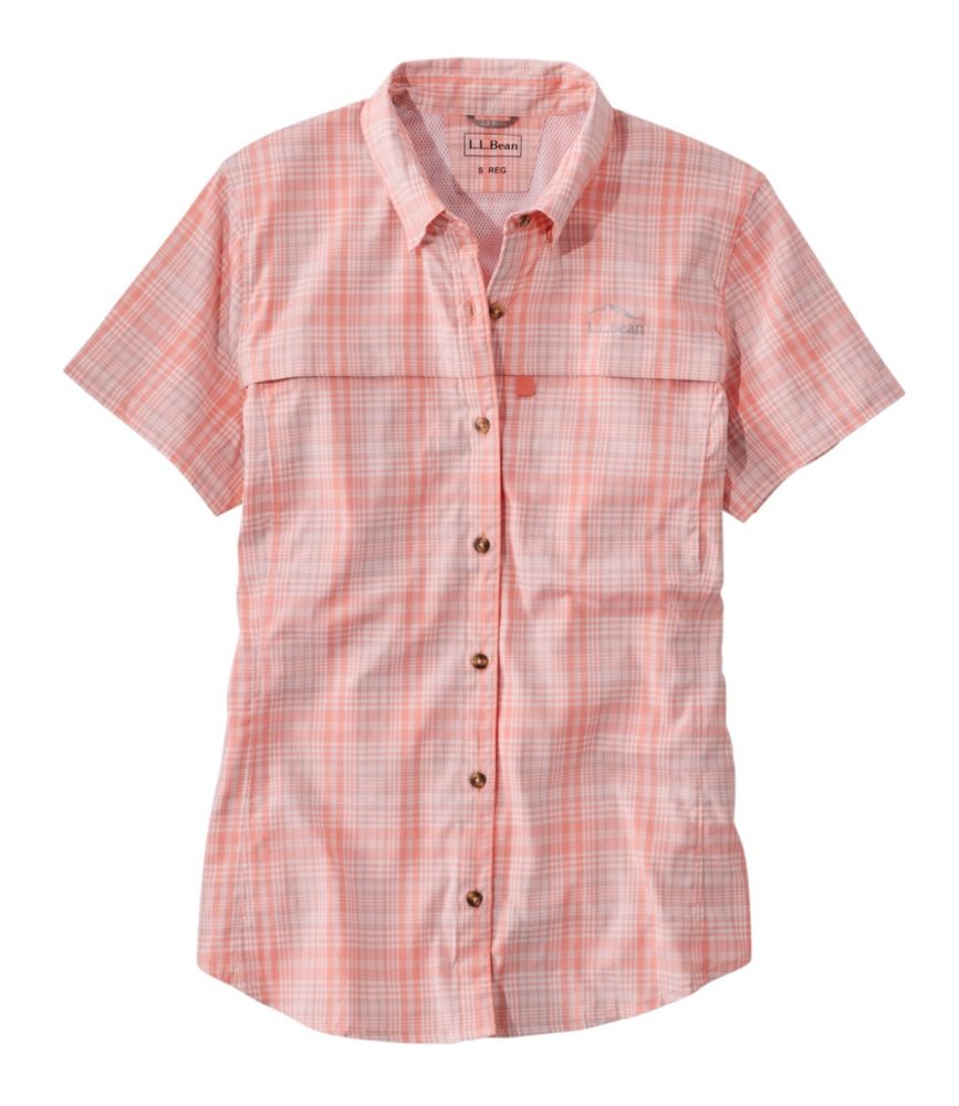 Women's Tropicwear Shirt, Plaid Short-Sleeve, Warm Coral, small image number 1