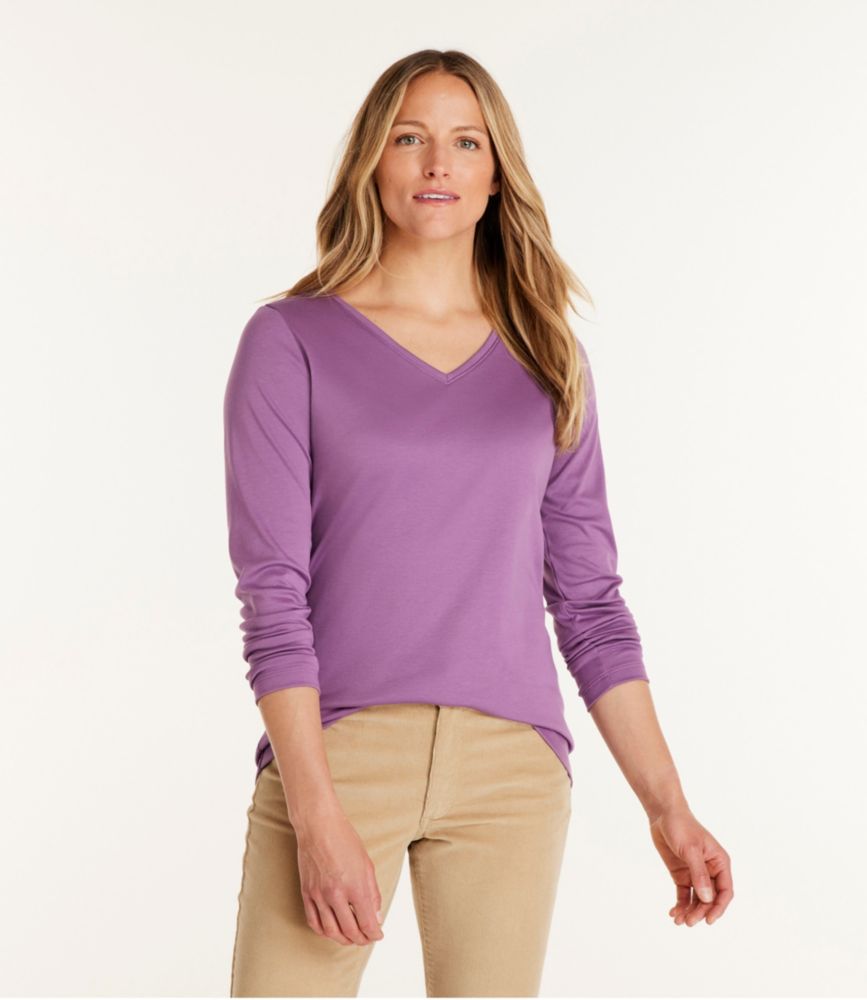 Women's Pima Cotton Shaped V-Neck, Long-Sleeve, , small image number 1