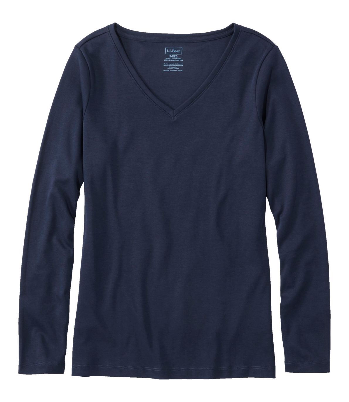 Women's Pima Cotton Shaped V-Neck, Long-Sleeve