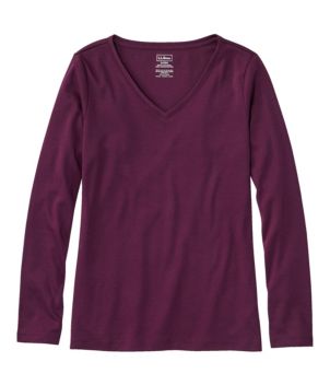 Women's Pima Cotton Shaped V-Neck, Long-Sleeve