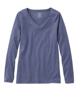 Women's Pima Cotton Shaped V-Neck, Long-Sleeve