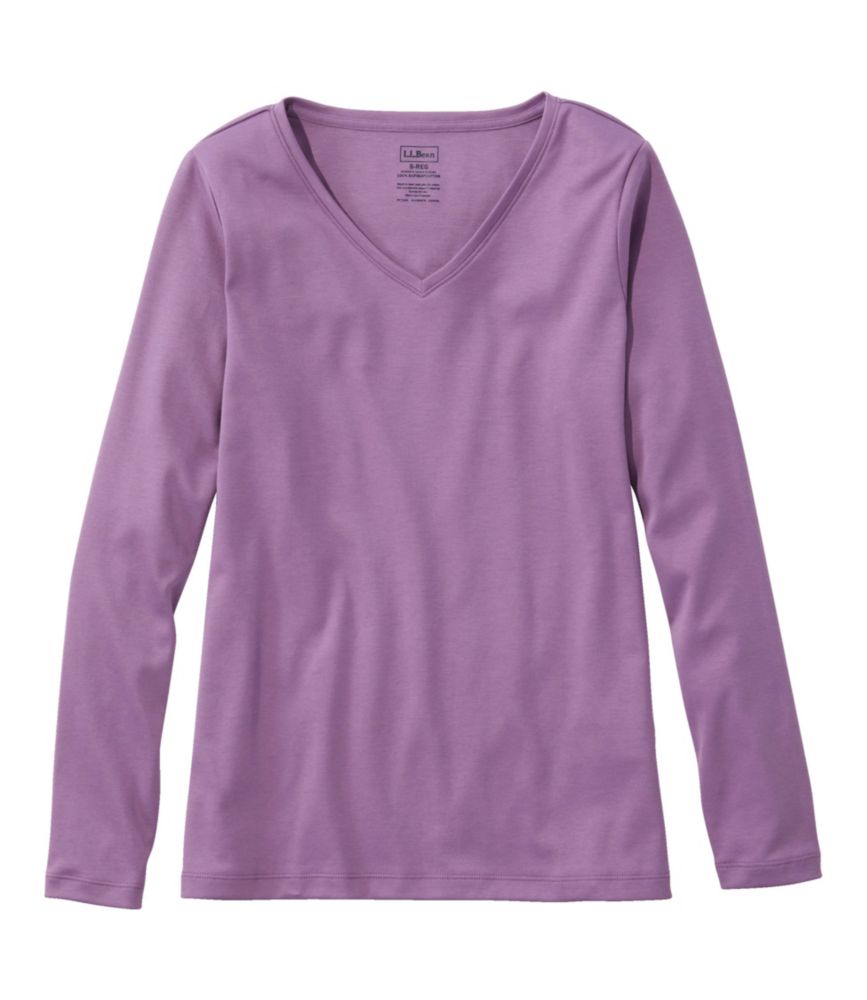 Women's Pima Cotton Shaped V-Neck, Long-Sleeve, , small image number 3