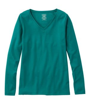 Women's Pima Cotton Shaped V-Neck, Long-Sleeve