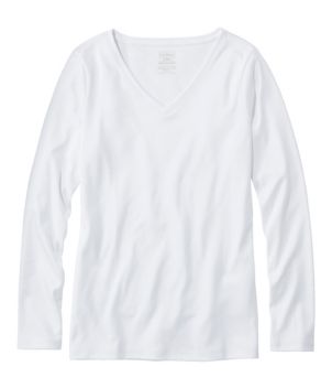 Women's Pima Cotton Shaped V-Neck, Long-Sleeve