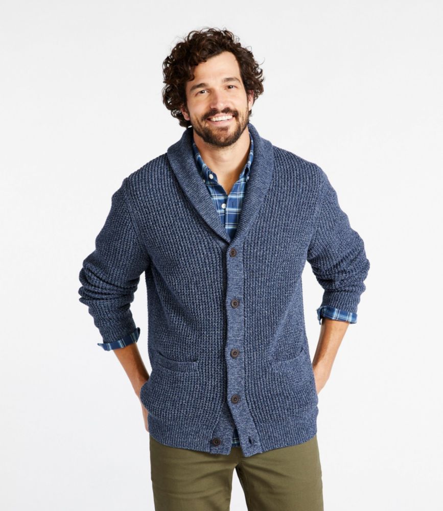 Men's Organic Cotton Waffle Sweater, Cardigan, Dark Cinder, small image number 2