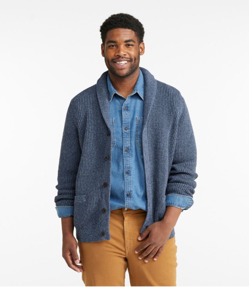 Men's Organic Cotton Waffle Sweater, Cardigan, Dark Cinder, small image number 4