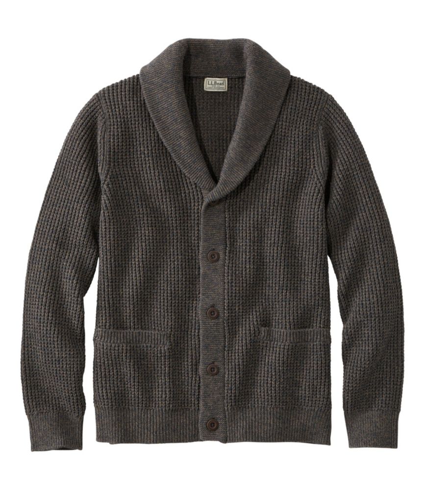 Men's Organic Cotton Waffle Sweater, Cardigan, Dark Cinder, small image number 1