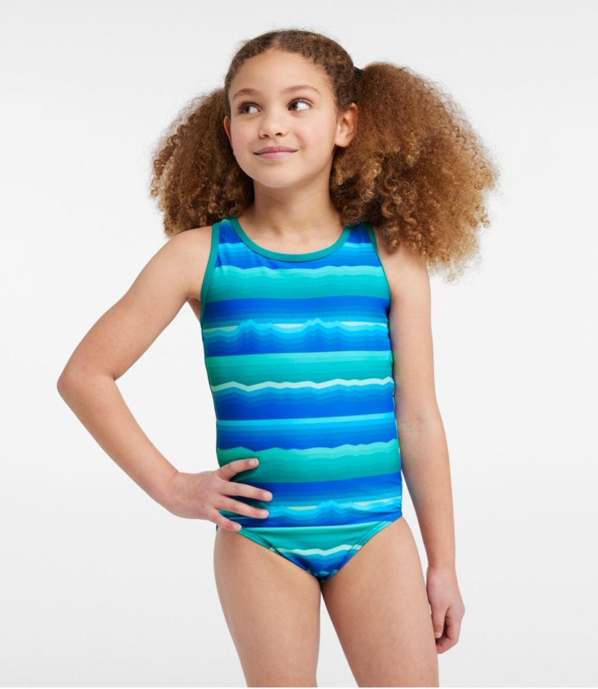 Girls' Watersports Swimwear, One-Piece, Capri Blue Daisy, small image number 2