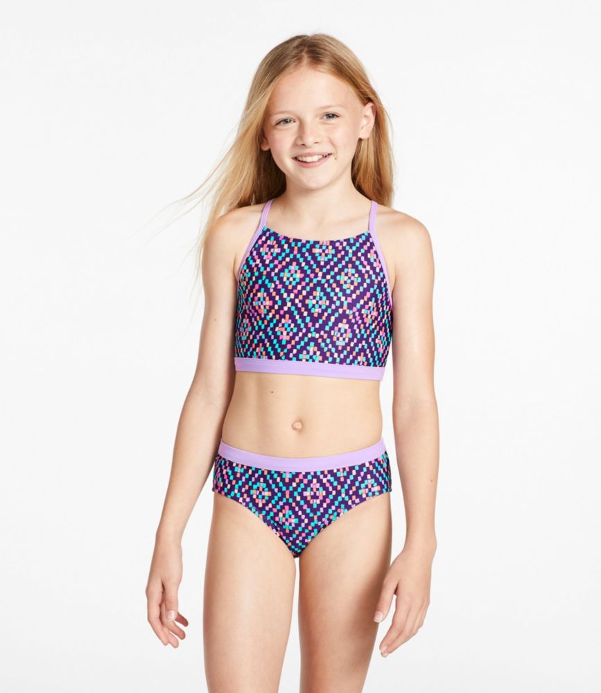 Girls' Watersports Swimwear, Crop-Top Bikini Set, Rich Purple Geo, small image number 2