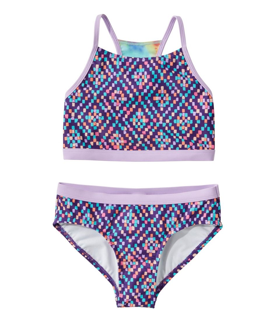 L.L.Bean Watersports Swim Crop Top Bikini (Little Kids) Women's Swimwear Sets Rich Purple Geo : 6x-7 Little Kid