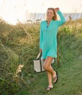 Women's Sand Beach Cover-Up, Quarter-Zip Ruched Tunic